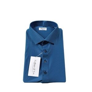 Collars & Co. Blue Striped Featherweight Dress Collar Men's Polo XL NWT